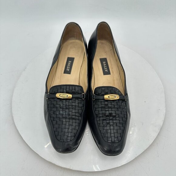 Bally Vanessa Women Size 9.5M Black Leather Slip On Woven Loafers Low Heel Shoes - Picture 3 of 11